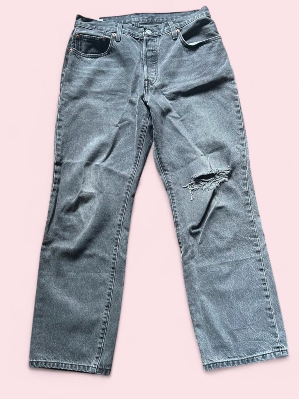 Levi's 501 Distressed Straight-Leg Jeans - Gray